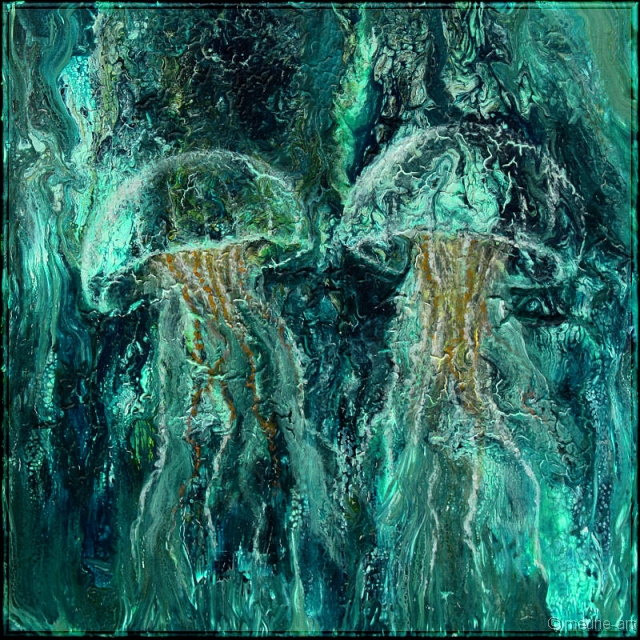 Blue Twins Acryl Misch-Fließtechnik auf Leinwand; 40 x 40 cm;